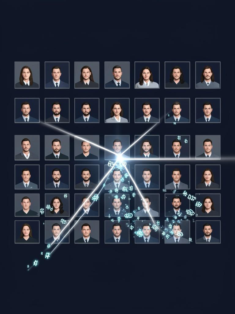 Technical visualization of Political Data Deduplication showing digital scanning